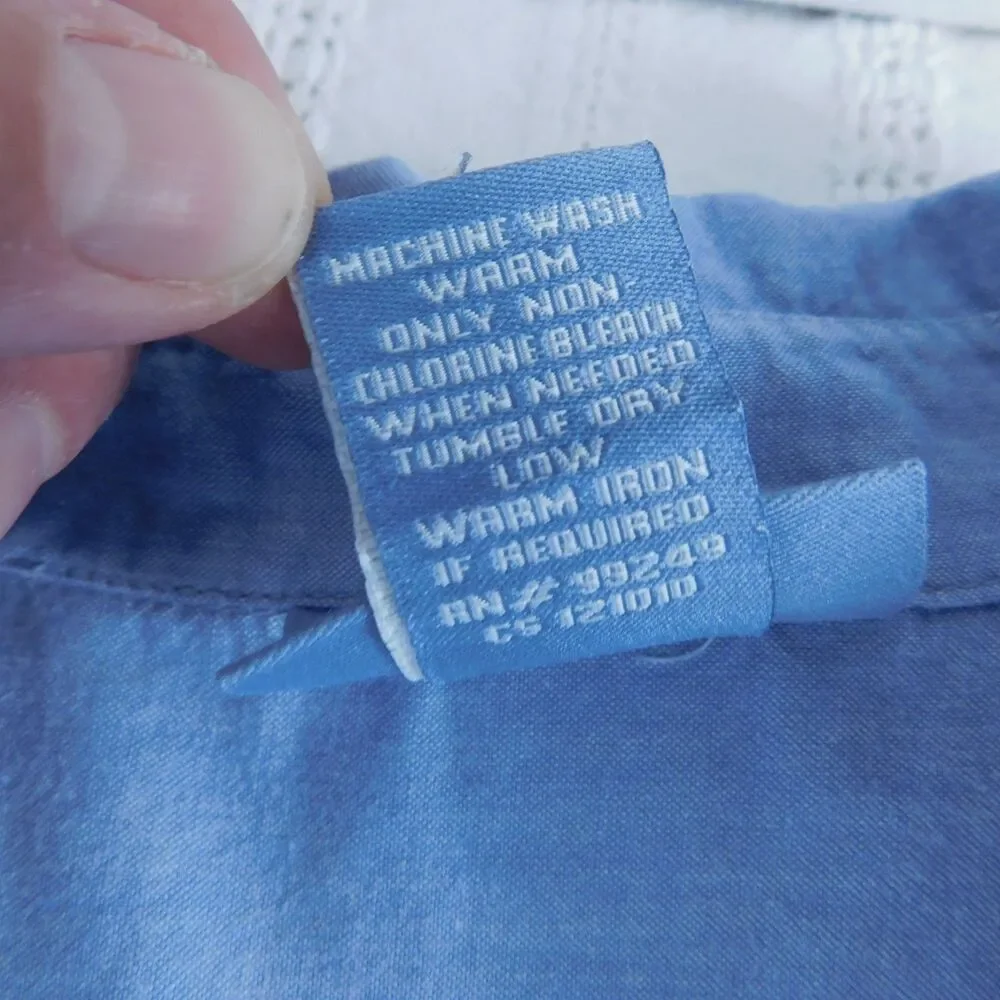 Liz & Me Blouse Shirt Button Up Blue Cotton Embellished Short Sleeve 3XL 26/28 ! - Picture 5 of 12